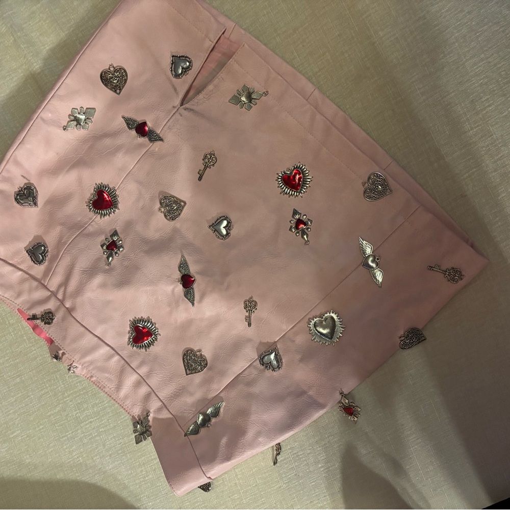 Sugar Thrillz Pink Mini Skirt with Silver and Red Accents